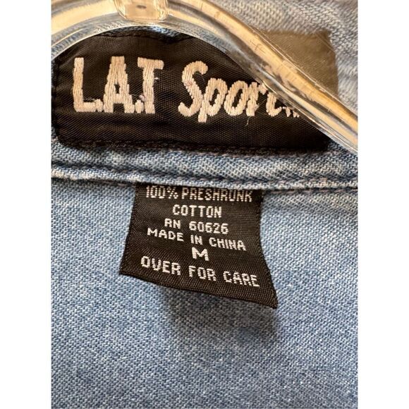 L.A.T Sport women’s M New Mexico Senior Olympics blue denim 100% cotton button u - Picture 5 of 6